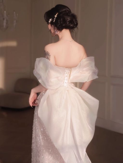 Rosa A-Linie Off-Shoulder Tüll Pailletten Perlen Langes Ballkleid Formales Abendkleid Y8050