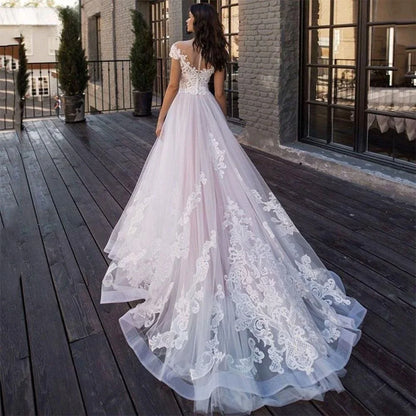 Lace Appliques Princess Bohomian Beach Wedding Dress Vestido De Noiva Cap Sleeve V-Neck Vestidos De Novia-payinti