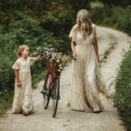 Spitzen-Umstandskleid im Bohemian-Stil für Babyparty-Fotoshootings und Hochzeiten – Boho-Umstandskleid mit halben Ärmeln, Sunnderly 