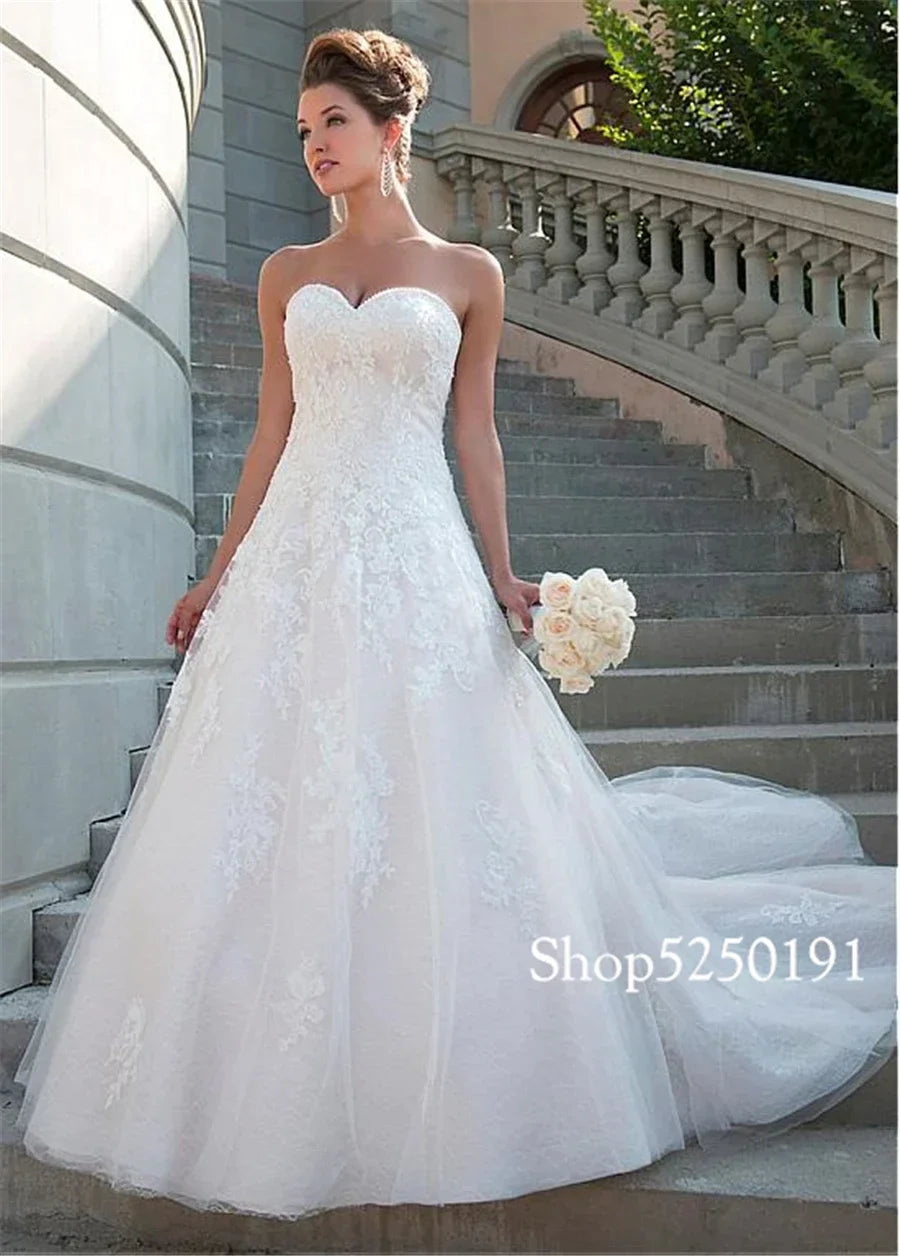 Lace Sweetheart Neckline A-line Wedding Dress Strapless Crystals Bridal Gowns robe de mariee princesse de luxe-payinti