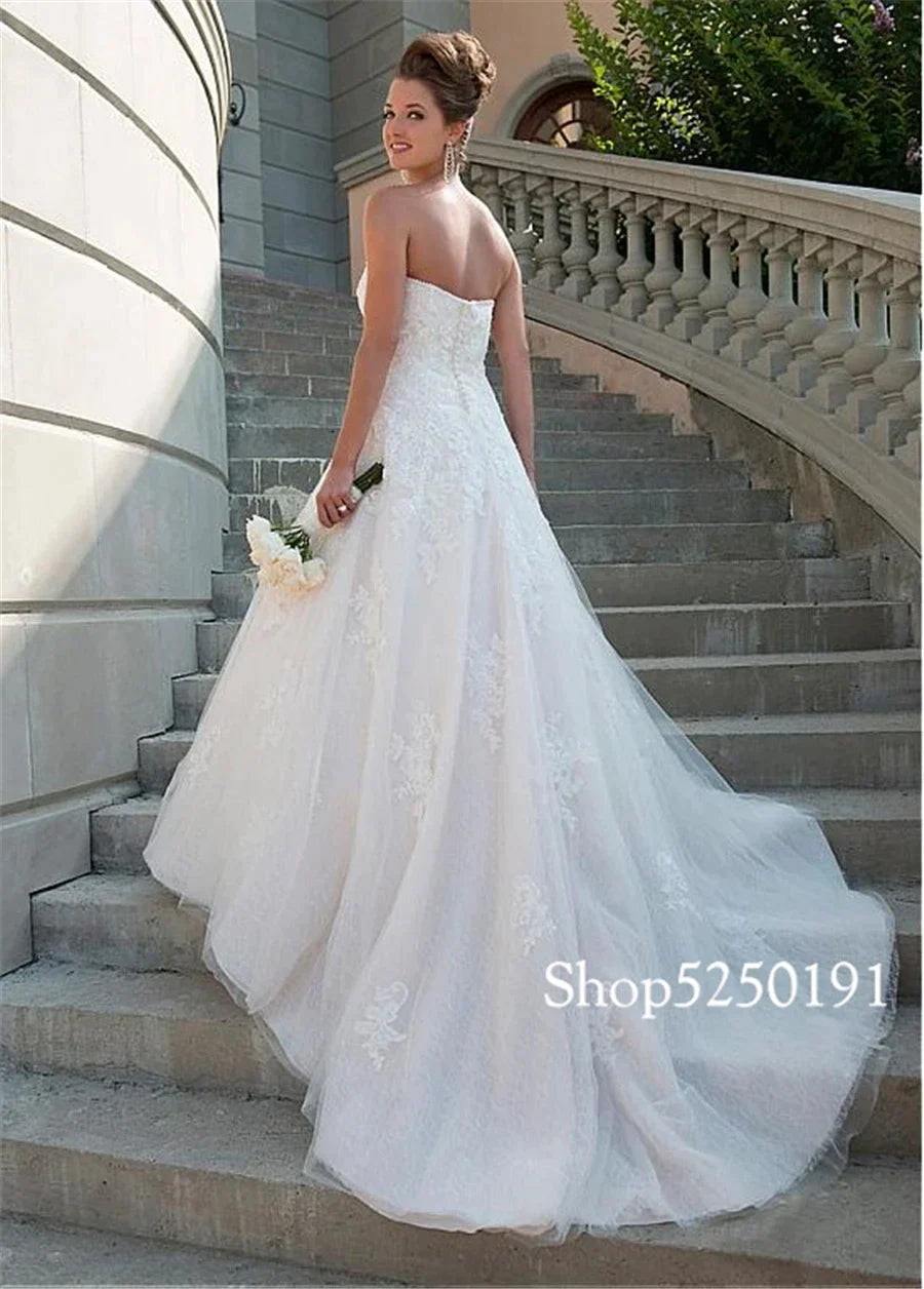 Lace Sweetheart Neckline A-line Wedding Dress Strapless Crystals Bridal Gowns robe de mariee princesse de luxe-payinti