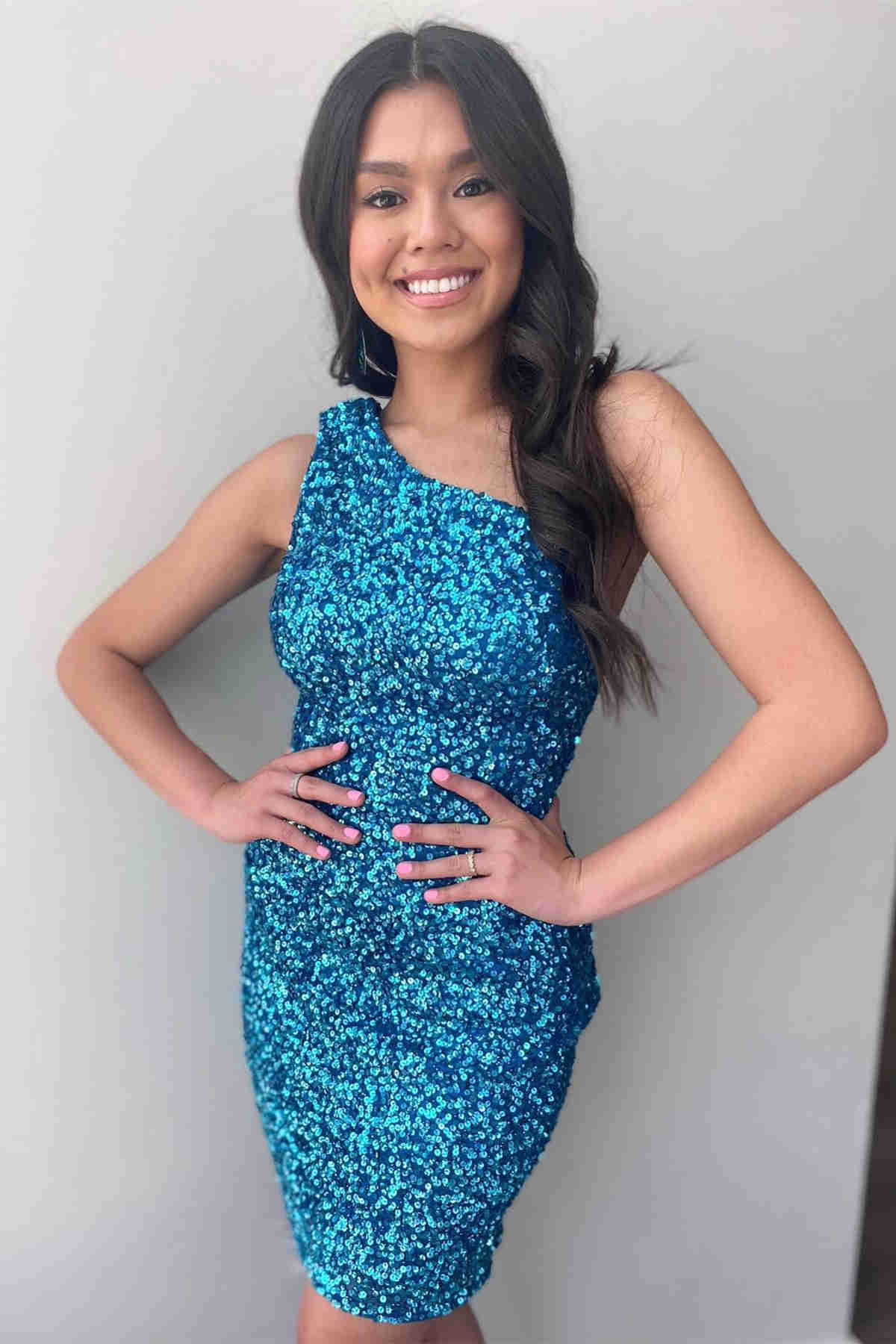 Rotes kurzes Homecoming-Kleid mit einer Schulter SYH23