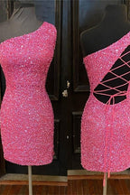 Rotes kurzes Homecoming-Kleid mit einer Schulter SYH23