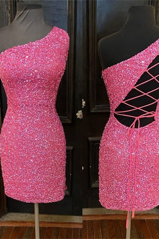 Rotes kurzes Homecoming-Kleid mit einer Schulter SYH23