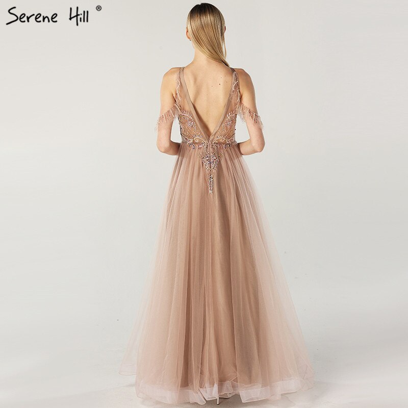 Im Angebot Keine Rückgabe Keine Rückerstattung Verkauf Neuestes Design O-Ausschnitt Perlen Diamanten Abendkleider 2025 Schulterfrei Sexy Tüll Abendkleider LA6533 