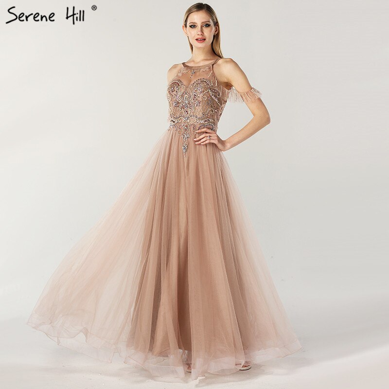 Im Angebot Keine Rückgabe Keine Rückerstattung Verkauf Neuestes Design O-Ausschnitt Perlen Diamanten Abendkleider 2025 Schulterfrei Sexy Tüll Abendkleider LA6533 