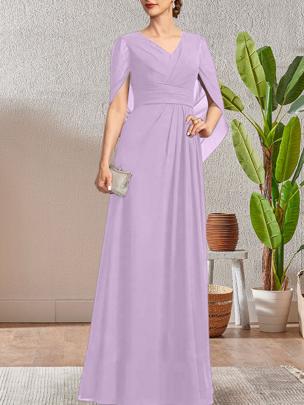 Vestido largo azul marino oscuro con escote en V y corte A para madre de la novia