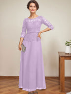 Vestido de gasa con encaje y escote en A, ilusión, largo hasta los tobillos, para madre de la novia con cuentas de diamantes de imitación