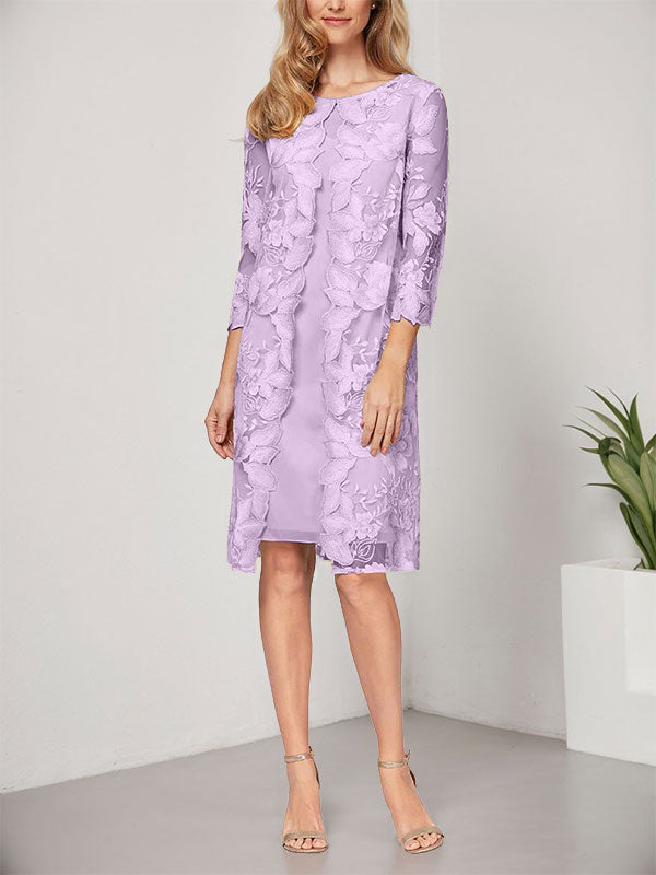 Vestido de gasa con encaje y corte en A hasta la rodilla para madre de la novia con chaqueta