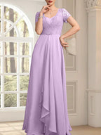 Vestido de madre de la novia de gasa con encaje, corte en A, escote corazón, largo hasta el suelo, con volantes en cascada y cuentas