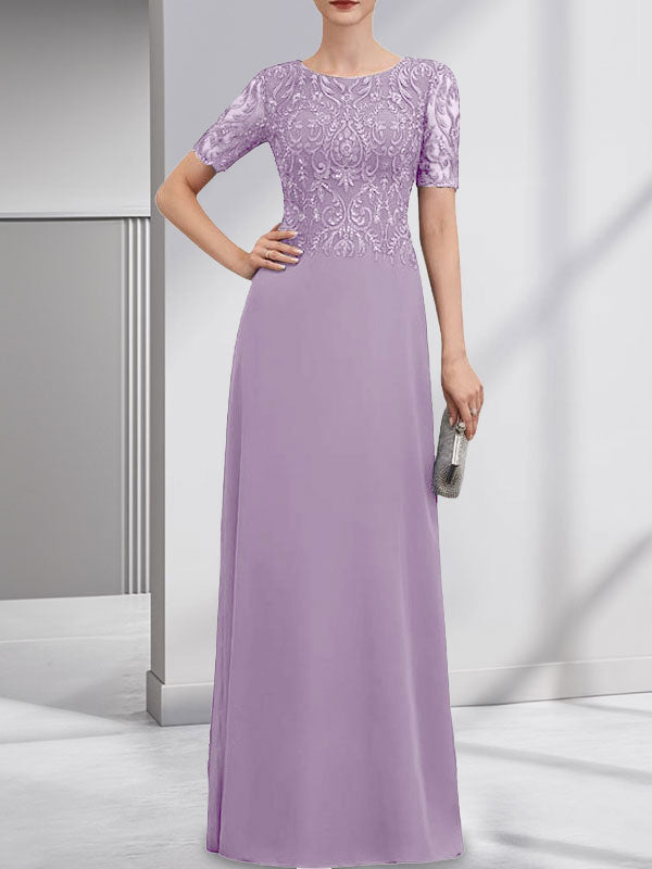 Vestido de gasa con encaje y lentejuelas para madre de la novia, corte A, largo hasta el suelo