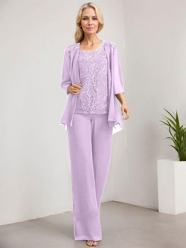 Vestido de madre de la novia de gasa con encaje, largo hasta el suelo, con lentejuelas y mono/pantalón separado