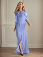 Vestido para madre de la novia de crepé elástico con encaje color ciruela