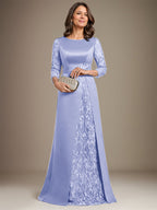 Vestido de madre de la novia de satén con encaje, corte A, largo hasta el suelo y apliques