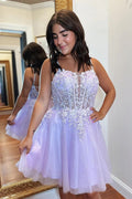 A-Linie Appliques Lace-Up Tüll Lavendel Homecoming Kleid PD508