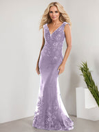 Vestido de novia de gasa con encaje, escote en V y largo hasta el suelo, con apliques de lentejuelas, estilo sirena