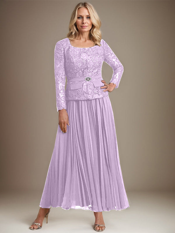 Vestido de gasa para madre de la novia con corte A, cuadrado, largo hasta los tobillos, con pliegues