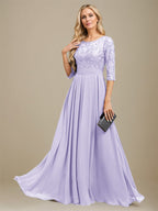 Vestido de madre de la novia de gasa con encaje, corte A, largo hasta el suelo y apliques de lentejuelas