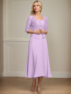 Vestido de gasa con encaje y lentejuelas para madre de la novia, corte A, largo hasta la rodilla