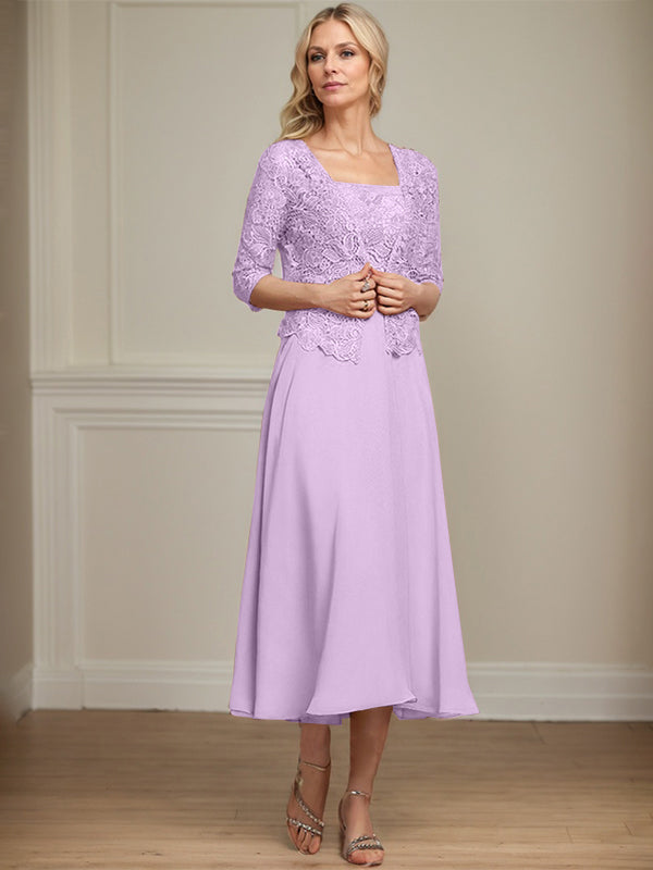 Vestido de gasa con encaje y lentejuelas para madre de la novia, corte A, largo hasta la rodilla