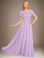 Vestido de gasa para madre de la novia, corte A, largo hasta el suelo, con apliques y lentejuelas