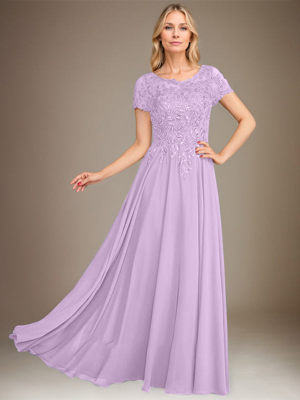 Vestido de gasa para madre de la novia, corte A, largo hasta el suelo, con apliques y lentejuelas