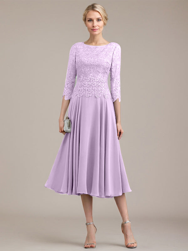 Vestido de gasa con encaje y escote redondo hasta la rodilla para madre de la novia