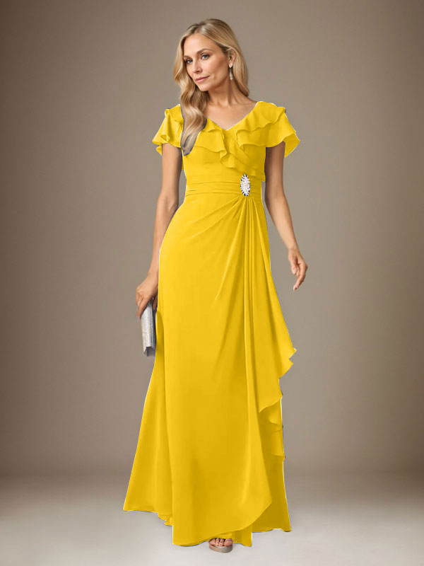 Vestido de gasa fruncido con escote en V y corte A de Stormy