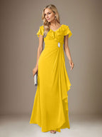 Vestido de gasa fruncido con escote en V y corte A de Stormy
