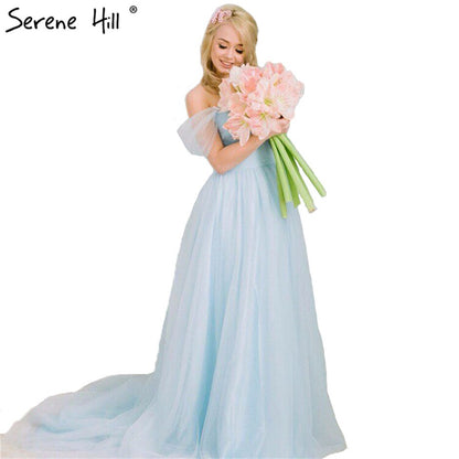 En oferta, sin devolución ni reembolso. Oferta: Vestidos de fotografía de embarazadas en azul claro con hombros descubiertos, vestidos de novia vintage con cordones y faja 2025, sexys HA2002. 