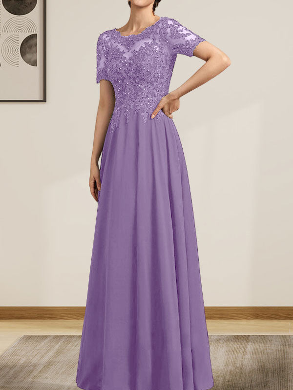 Vestido de gasa con encaje y lentejuelas para madre de la novia, largo hasta el suelo, con escote en A y ilusión