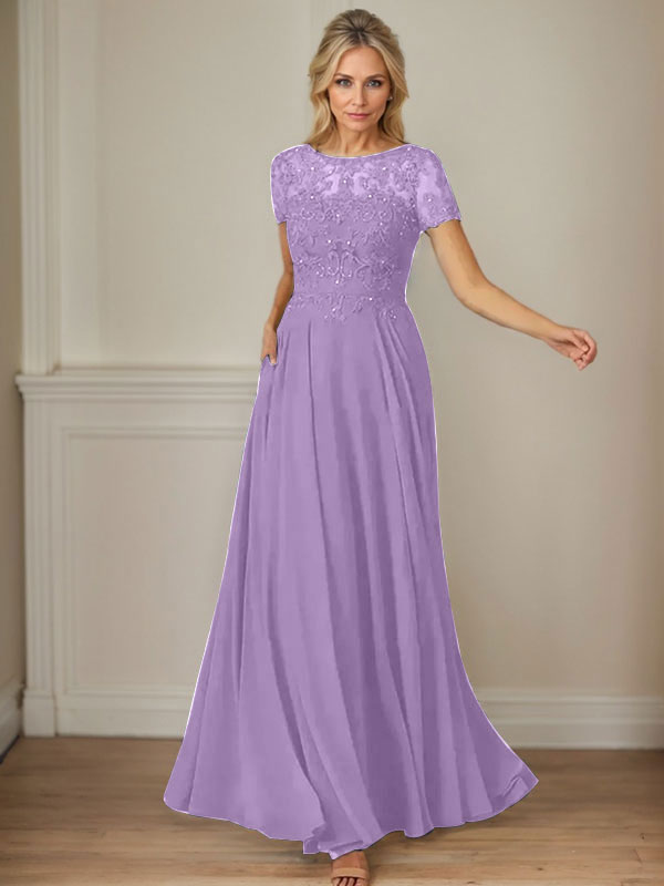 Vestido de gasa azul marino oscuro con escote barco, lentejuelas y corte en A