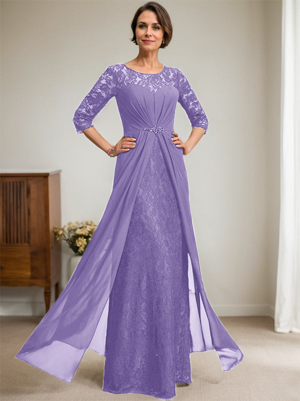 Vestido de gasa con encaje, ilusión, corte A, largo hasta el suelo, para madre de la novia, con volantes y cuentas