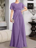 Vestido de gasa para madre de la novia con corte en A, escote redondo y largo hasta el suelo, con cuentas plisadas