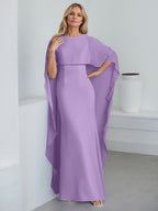 Vestido de gasa para madre de la novia, largo hasta el suelo, con escote redondo y volantes en cascada