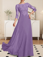Vestido de gasa con encaje y lentejuelas para madre de la novia, corte A, largo hasta el suelo