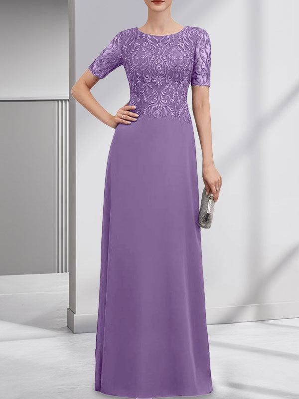 Vestido de gasa con encaje y lentejuelas para madre de la novia, corte A, largo hasta el suelo