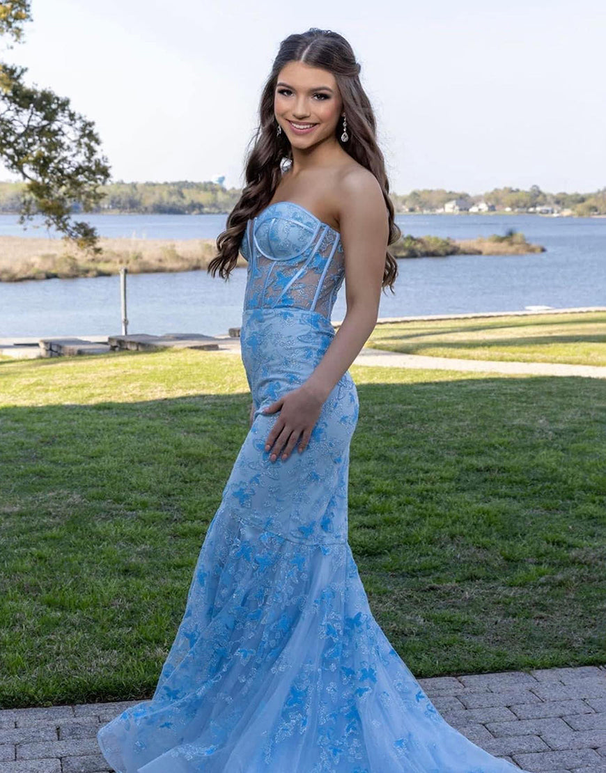 Gougeous Strapless Long Prom Dress With Appliques