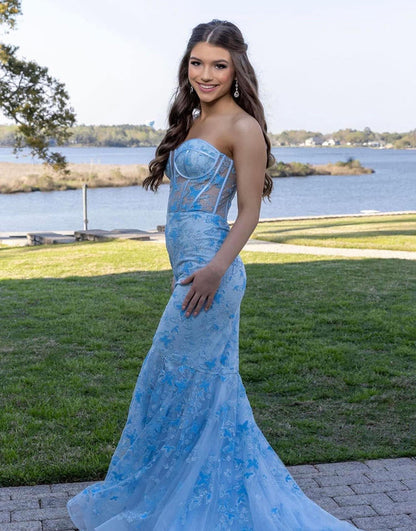 Gougeous Strapless Long Prom Dress With Appliques