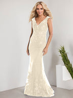 Vestido de novia de gasa con encaje, escote en V y largo hasta el suelo, con apliques de lentejuelas, estilo sirena