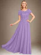 Vestido de gasa para madre de la novia, corte A, largo hasta el suelo, con apliques y lentejuelas
