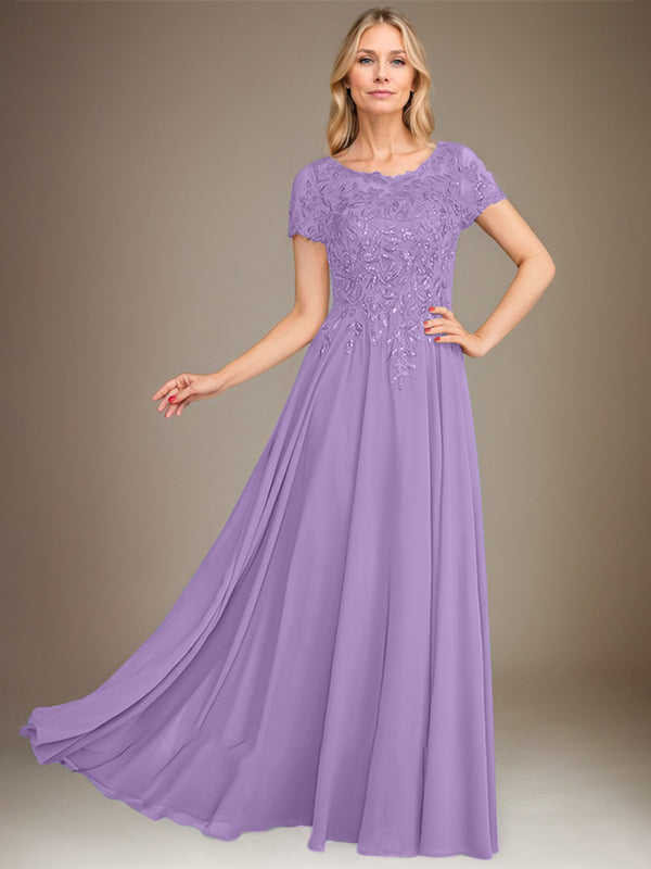 Vestido de gasa para madre de la novia, corte A, largo hasta el suelo, con apliques y lentejuelas