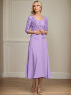 Vestido de gasa con encaje y lentejuelas para madre de la novia, corte A, largo hasta la rodilla