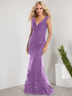 Vestido de novia de gasa con encaje, escote en V y largo hasta el suelo, con apliques de lentejuelas, estilo sirena