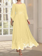 Vestido de gasa con encaje y lentejuelas para madre de la novia, corte A, escote ilusión, largo hasta los tobillos