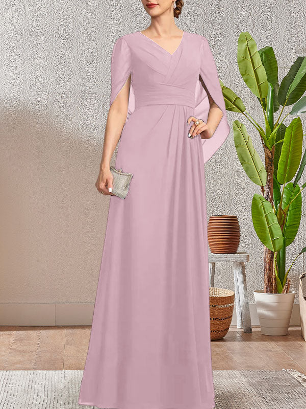 Vestido largo azul marino oscuro con escote en V y corte A para madre de la novia