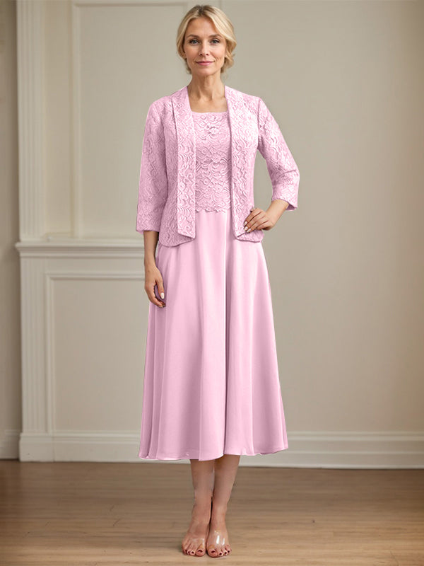 Vestido de gasa con encaje y escote redondo hasta la rodilla para madre de la novia