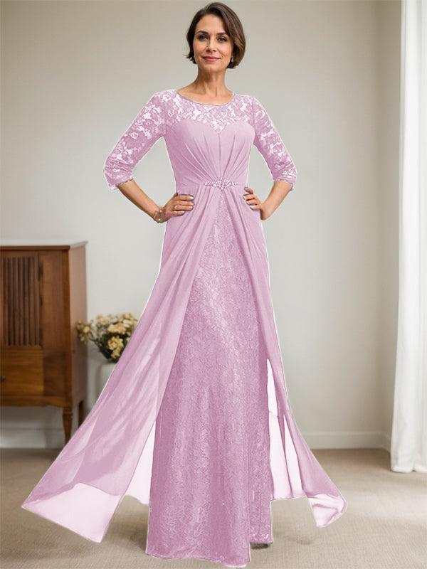 Vestido de gasa con encaje, ilusión, corte A, largo hasta el suelo, para madre de la novia, con volantes y cuentas