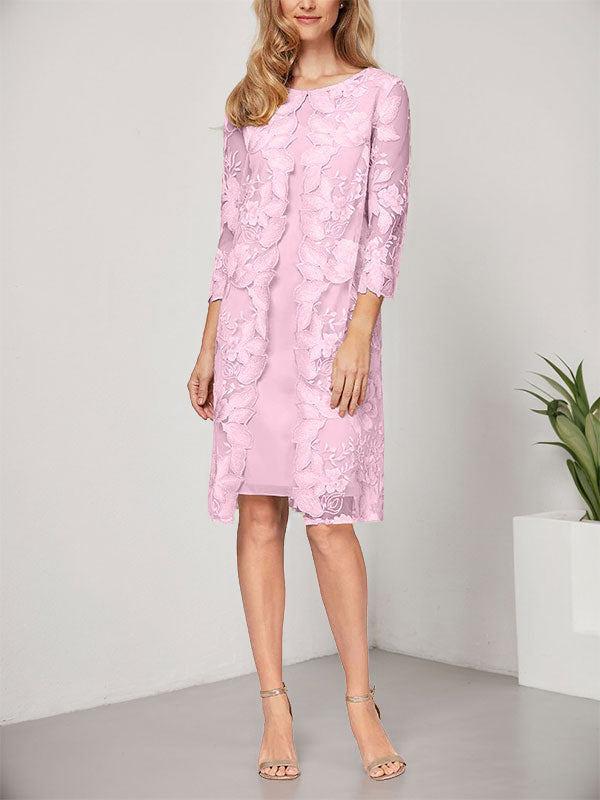Vestido de gasa con encaje y corte en A hasta la rodilla para madre de la novia con chaqueta