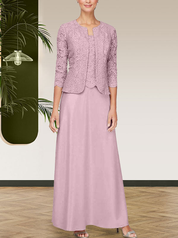 Jackenkleid aus Glitzerspitze und Satinrock mit offener Jacke